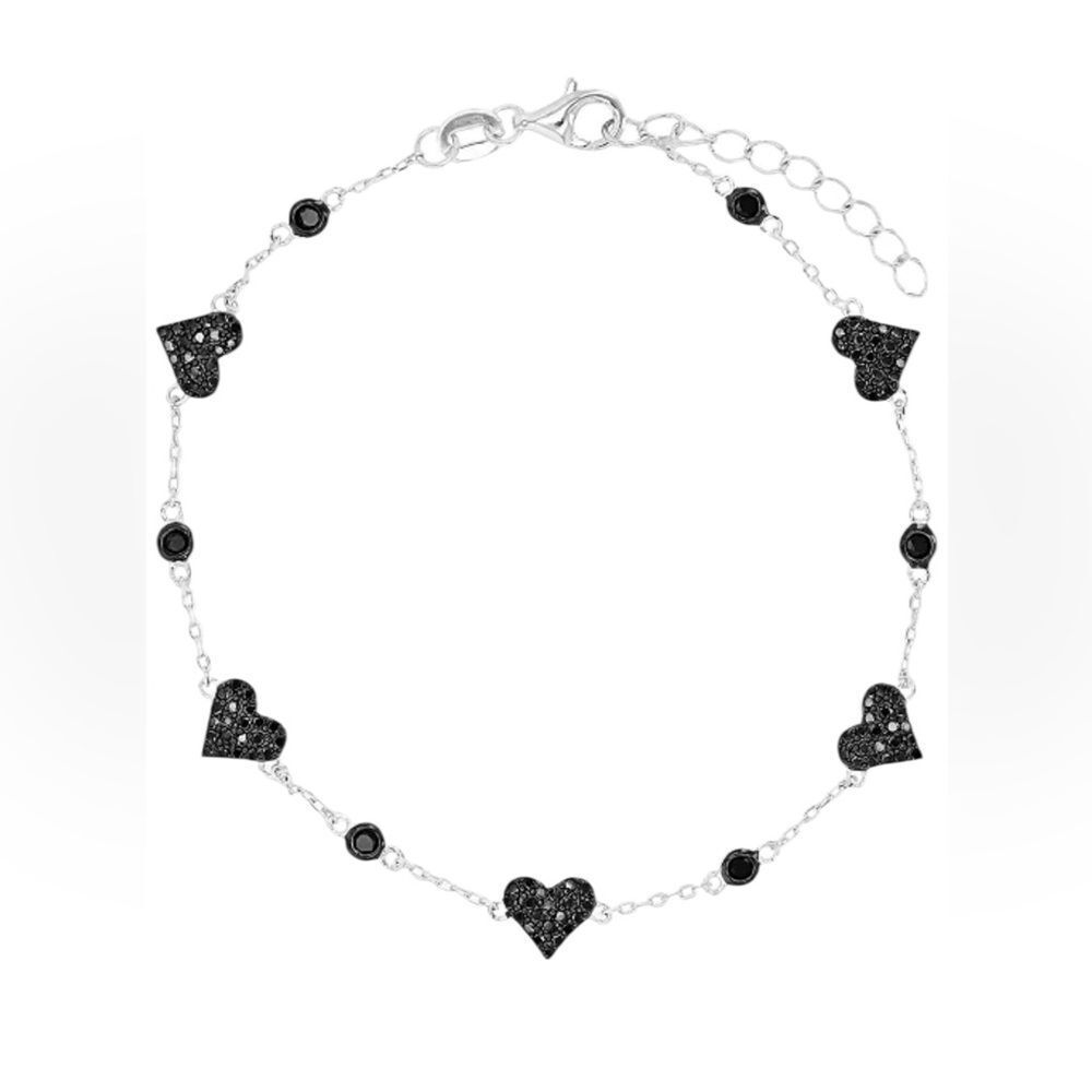 Macy's
Black Spinel Heart Chain Bracelet (1 ct. t.w.) in Sterling Silver